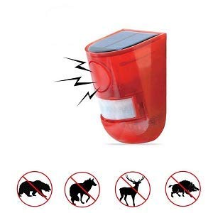 [Australia - AusPower] - Aolyty Solar Motion Sensor Detector Siren Sound Alarm LED Warning Strobe Flashing Red Light Security Outdoor Waterproof Device Keep Animal Away for Home Warehouse Farm (Red Lampshade) 