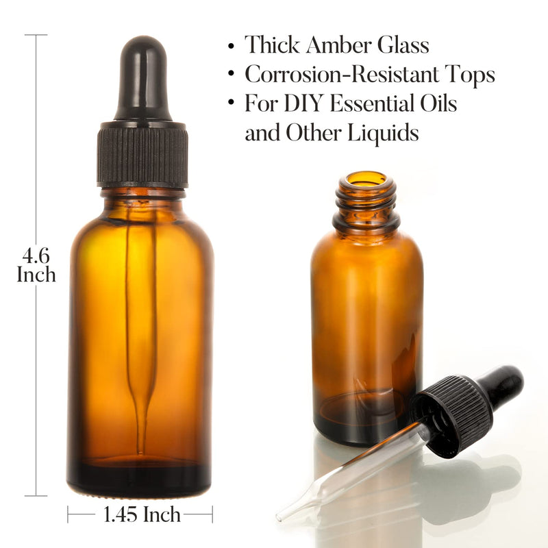 [Australia - AusPower] - AOZITA 4 Pack, 2 oz Dropper Bottles with 1 Funnel & 4 Labels - 60ml Thick Dark Amber Glass Tincture Bottles with Eye Droppers - Leakproof Essential Oils Bottles Blank Dropper 