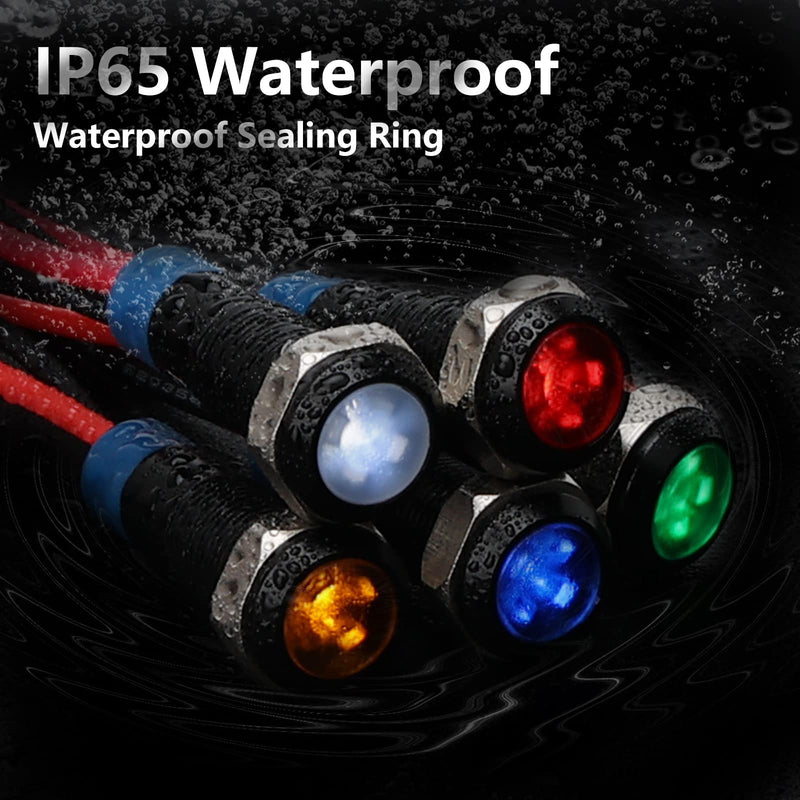 [Australia - AusPower] - APIELE Indicator Light 6mm 1/4" Waterproof IP65 Metal Signal Lamp 12V-24V AC/DC LED Pilot Dash Lamp Aluminum Blue 5 PCS with 150mm Wire for Car Truck Boat (Blue) Black Shell-Blue 