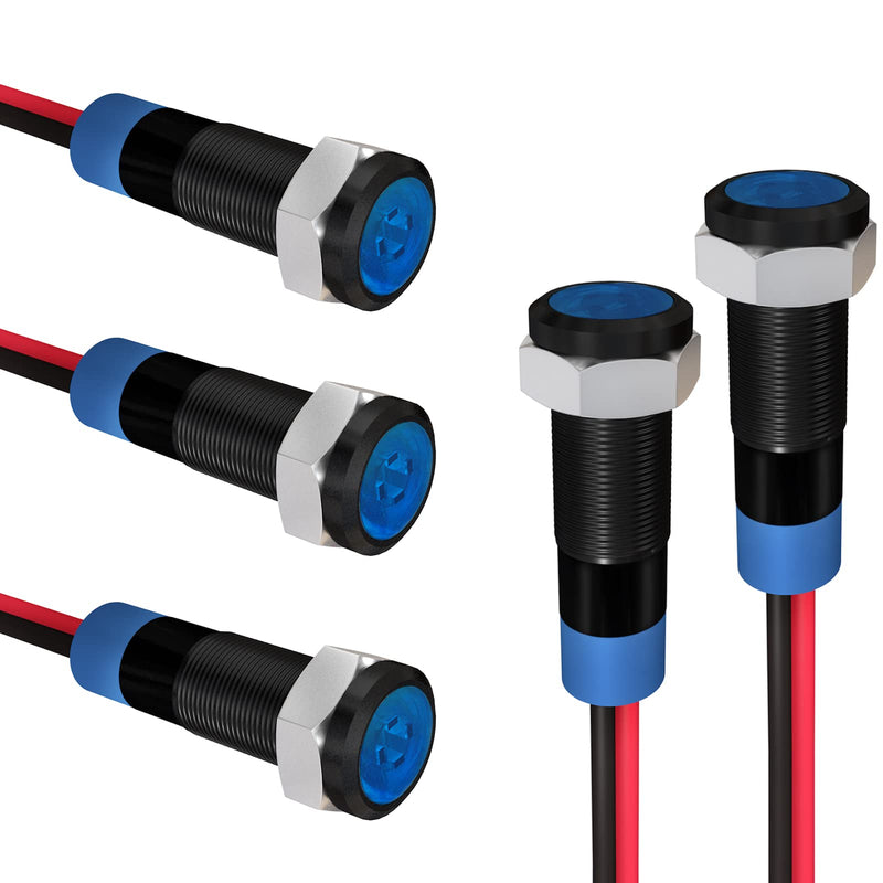 [Australia - AusPower] - APIELE Indicator Light 6mm 1/4" Waterproof IP65 Metal Signal Lamp 12V-24V AC/DC LED Pilot Dash Lamp Aluminum Blue 5 PCS with 150mm Wire for Car Truck Boat (Blue) Black Shell-Blue 