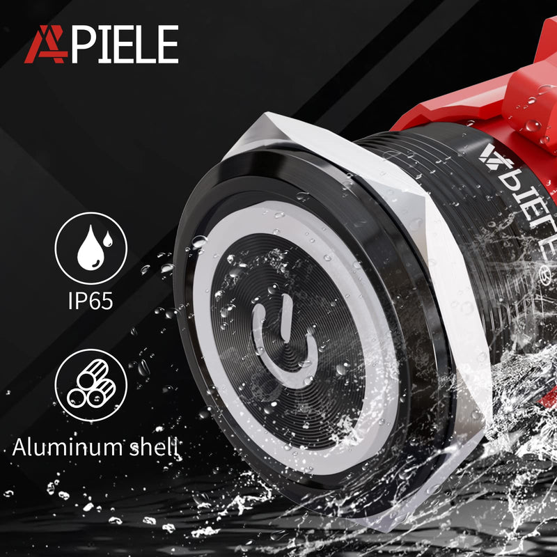 [Australia - AusPower] - APIELE 22mm Latching Push Button Switch 12V 10A Power Symbol Ring Led Car Metal with Socket Plug 1NO1NC DPST ON/Off 0.87" 1 Pack (Black Shell, White) Black Shell-White 