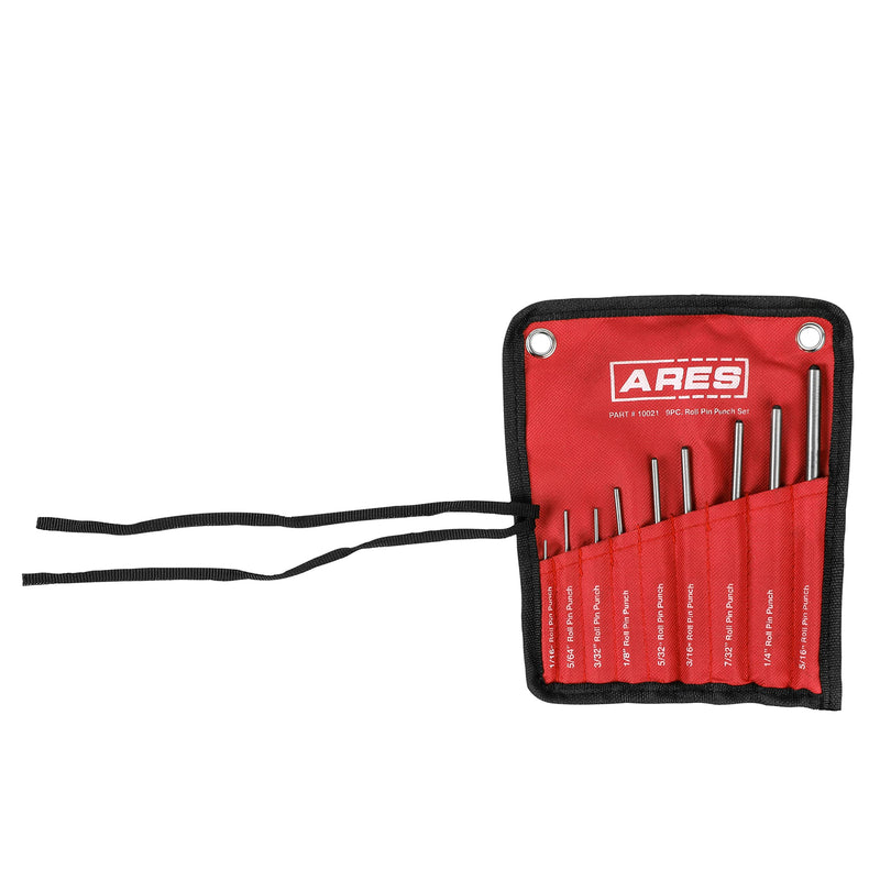 [Australia - AusPower] - ARES 10021 – 9-Piece Roll Pin Punch Set – Durable Heat Treated and Drop Forged Steel Pin Punches with Pouch -Ideal for Automotive Repair, Gunsmithing, Craft Work, and Jewelry Repair 
