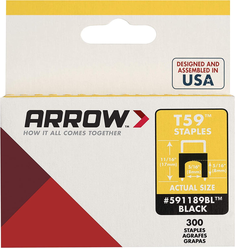 [Australia - AusPower] - Arrow 591189BLSS Genuine T59 Stainless Steel 5/16-Inch Leg Length by 5/16-Inch Crown Width Insulated Staples for Cable and Wiring, Black, 300 Count Hardware Staple 