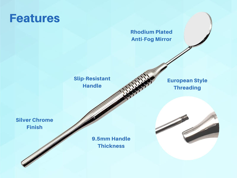 [Australia - AusPower] - Dental Mirrors Set of 5 Chrome Plated Thick Handle Tools for Teeth Cleaning Inspection, Oral Hygiene Mouth Mirror for Daily Use by Artman Instruments (Chrome) 