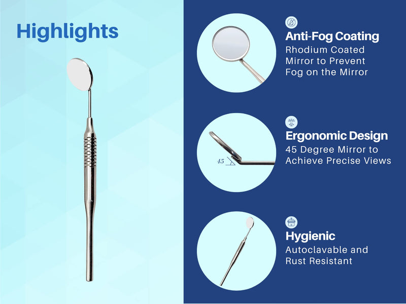[Australia - AusPower] - Dental Mirrors Set of 5 Chrome Plated Thick Handle Tools for Teeth Cleaning Inspection, Oral Hygiene Mouth Mirror for Daily Use by Artman Instruments (Chrome) 