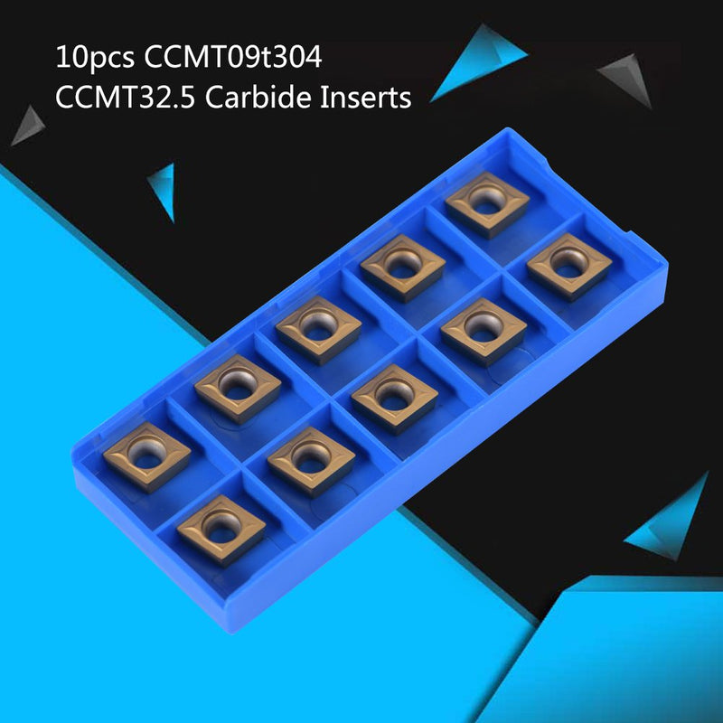 [Australia - AusPower] - ASHATA CNC Carbide Inserts, 10pcs CNC Carbide Tips CNC Rotary Plates Knife Cutter Rotary Tool With Box (CCMT09t304 CCMT32.5) 