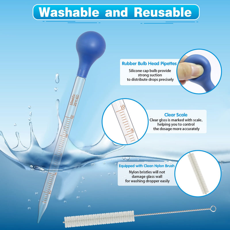 [Australia - AusPower] - 5 Pack 10ml Glass Pipette Dropper Lab Graduated Dropper Glass Liquid Pipette with 1 Pc Cleaning Brush for Liquid Essential Oil, Lab Dropper Pipettes Transfer with Rubber Cap 