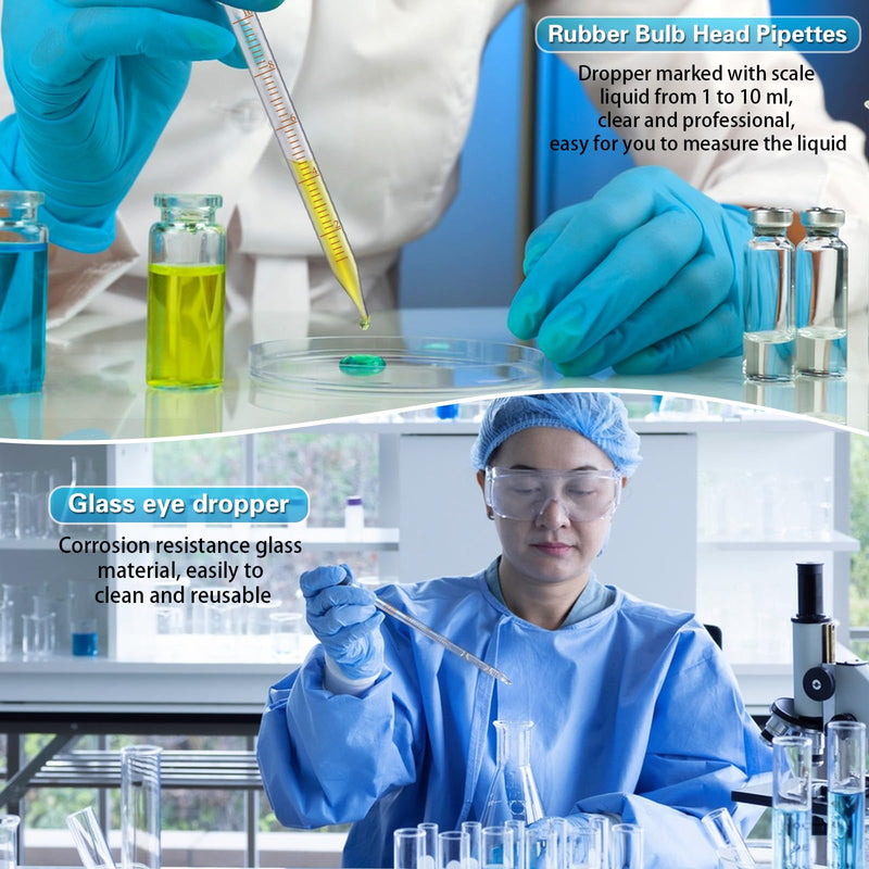 [Australia - AusPower] - 5 Pack 10ml Glass Pipette Dropper Lab Graduated Dropper Glass Liquid Pipette with 1 Pc Cleaning Brush for Liquid Essential Oil, Lab Dropper Pipettes Transfer with Rubber Cap 