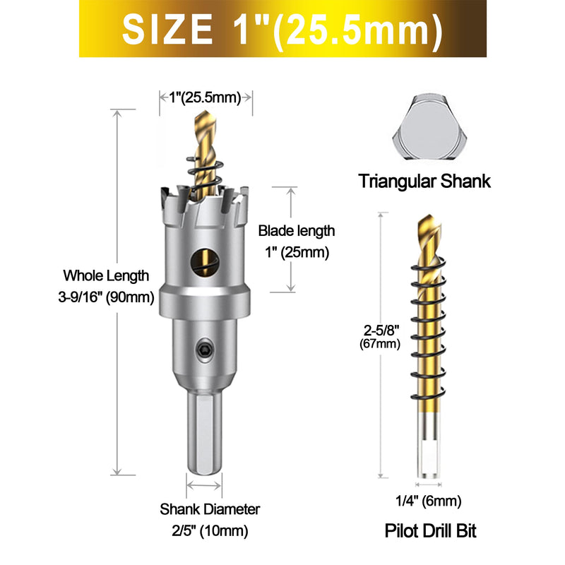[Australia - AusPower] - ASNOMY 3Pcs TCT Hole Saw set for Hard Metal, 1 Inch Tungsten Carbide Tipped Hole Saw Cutter with Titanium-Plated Pilot Drill bit for Metal, Stainless Steel, Iron, Wood, Plastic 25.5mm | 1'' 