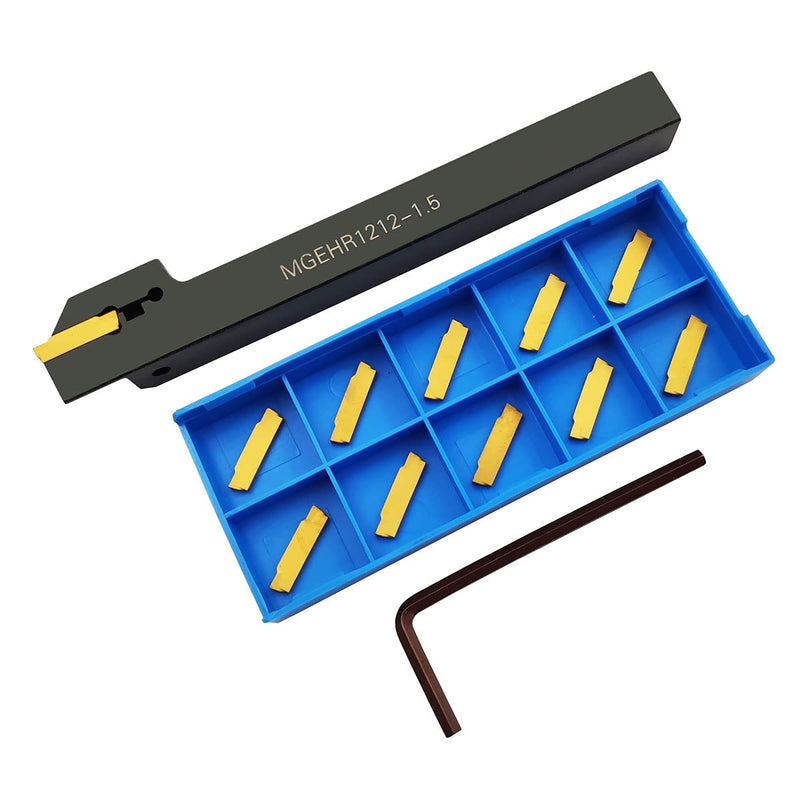 [Australia - AusPower] - Lathe Grooving Tool Holder Grooving Cut-Off Tool Holder MGEHR1212-1.5 With 11pcs MGMN150-G Indexable Carbide Grooving Inserts 