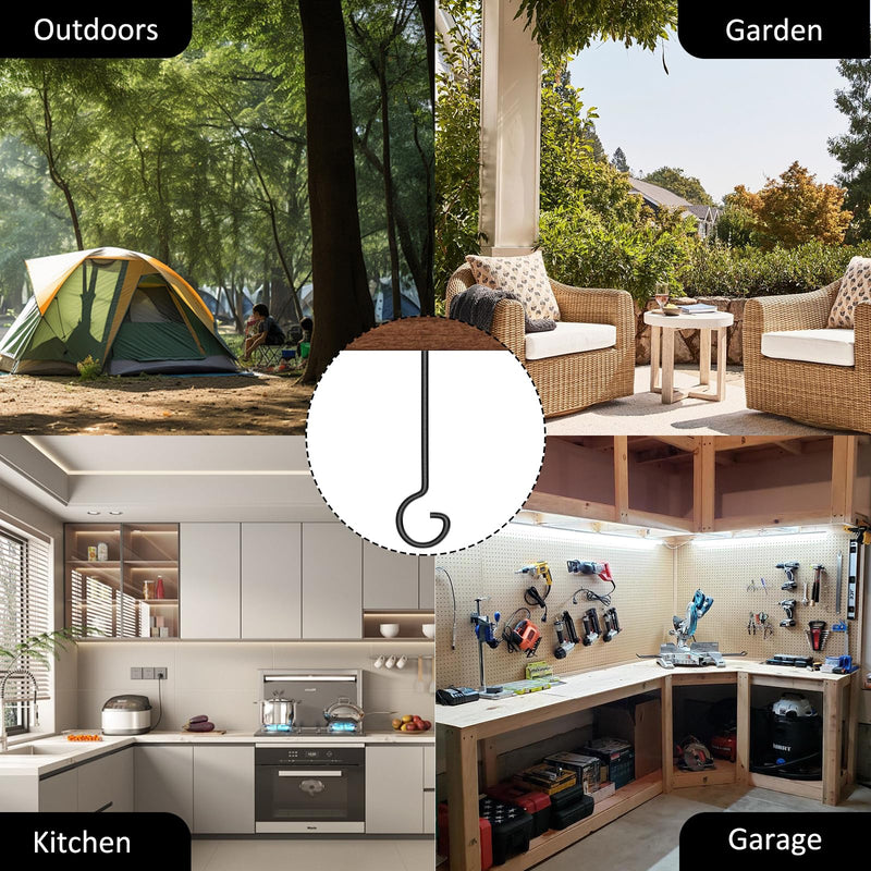 [Australia - AusPower] - Screw Hooks for Hanging 9in,10Pcs Long Crew-in Hooks,Ceiling Hooks for Christmas Lights and Curtain Hooks,Kitchen Hooks,Plants Hanger Outdoor/Indoor Hooks Black 10Pcs Black 