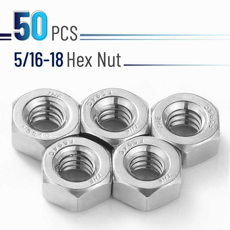 [Australia - AusPower] - Bates- Stainless Steel Hex Nut, 5/16-18, 50 Pack, Stainless Steel Nuts, Hardware Nuts, Metal Nuts, Steel Nut, 5/16 Nut, 5/16 Nuts, 5/16-18 Nut 5/16"-18 