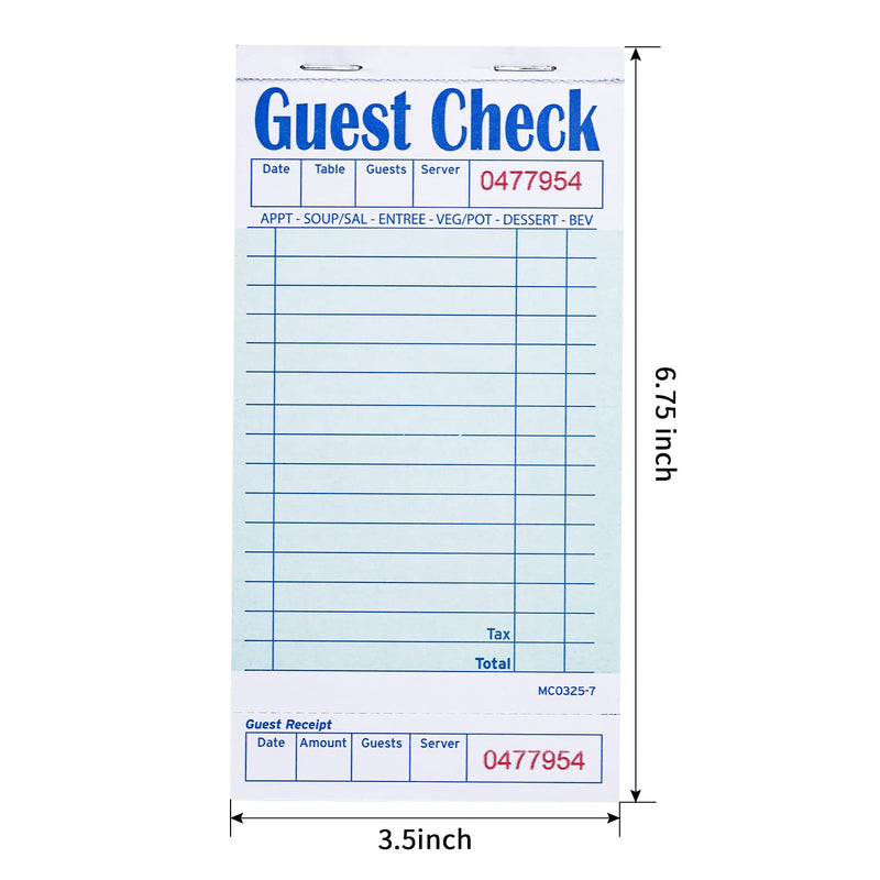 [Australia - AusPower] - Guest Checks Server Note Pads 300 Sheets Waitress Notepad for Restaurants (6 Books) 3.5" x 6.75" Per Ticket Book Checks With Bottom (6 Books) 