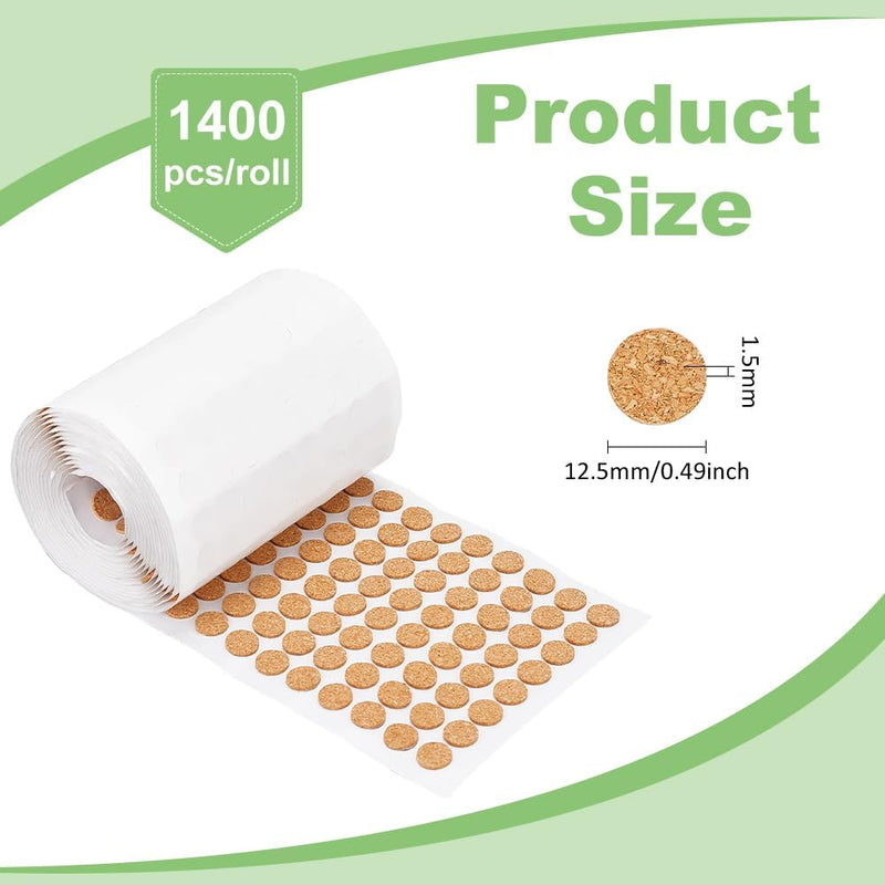 [Australia - AusPower] - BENECREAT 1400pcs 0.5x0.06 Inch Adhesive Cork Circles, Flat Round Self-Adhesive Cork Dots for Cabinets, Table Top Items, Scratching, Furniture, Electronics 