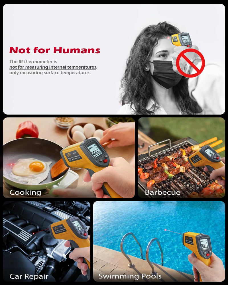 [Australia - AusPower] - Infrared Thermometer, Digital Laser Thermometer, Non-Contact Surface Temperature Gun for Measuring Cooking Food Pizza Oven Grill 