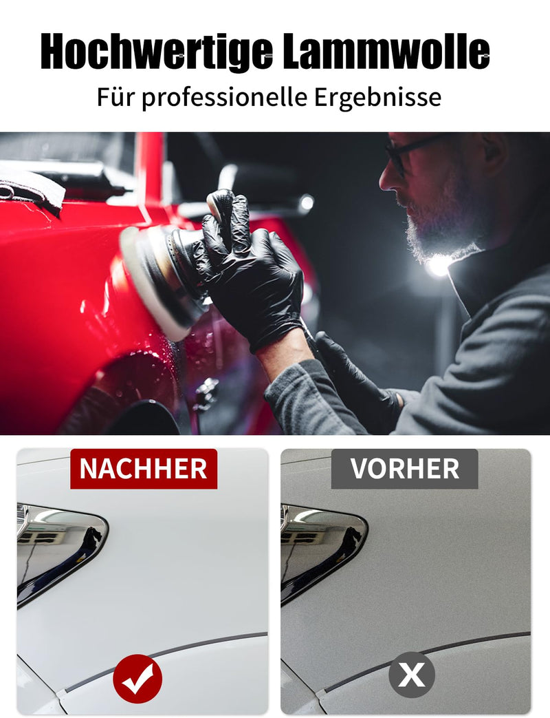 [Australia - AusPower] - BESPOTCL Set of 3 Lambswool Polishing Covers for Einhell Cordless Car Polisher CE-CB 18/254 Li, CC-PO 90, for 220 mm - 250 mm Polishing Machines 3er Set 