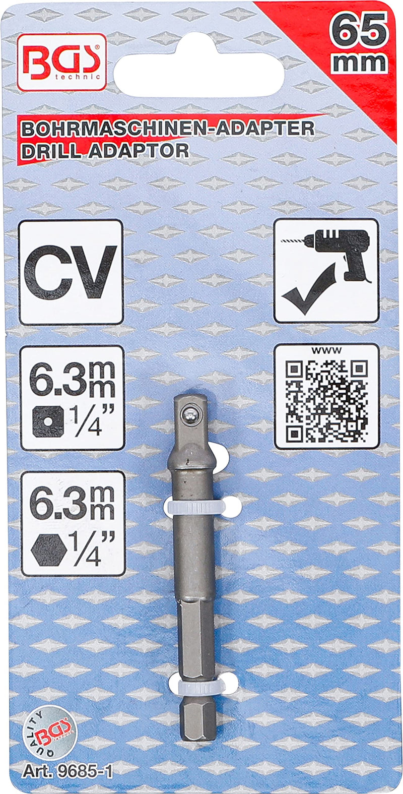 [Australia - AusPower] - BGS 9685-1 | Adapter for Drills | Drive External Hexagon 6.3 mm (1/4 Inch) / External Square Drive 6.3 mm (1/4 Inch) 1 piece. Output: external square 6.3 mm (1/4 inch) 
