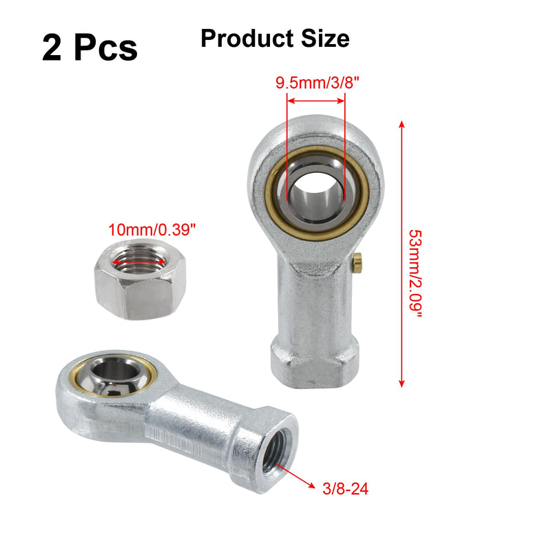 [Australia - AusPower] - 2 Pcs 304 Stainless Steel PHSB6 Rod End Bearing, 3/8 x 3/8-24 Female Right Hand Heim Joint Rod End Bearing with Jam Nut 2 