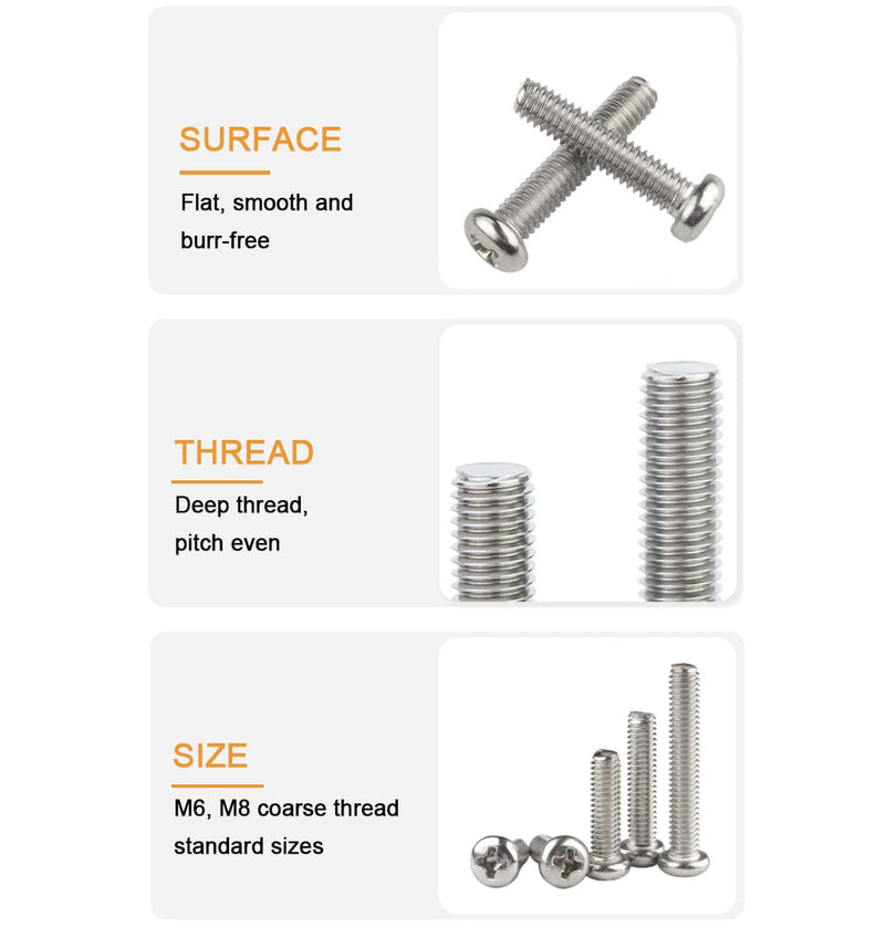 [Australia - AusPower] - binifiMux 50pcs 1/4-20 Inch Round Head Phillips Machine Screws Assortment Kit, 304 Stainless Steel Silver Tone, 1/4 x 3/4,1,1-1/8,1-5/8,2 Inch 1/4 x 3/4,1,1-1/8,1-5/8,2 Inch(50pcs) 