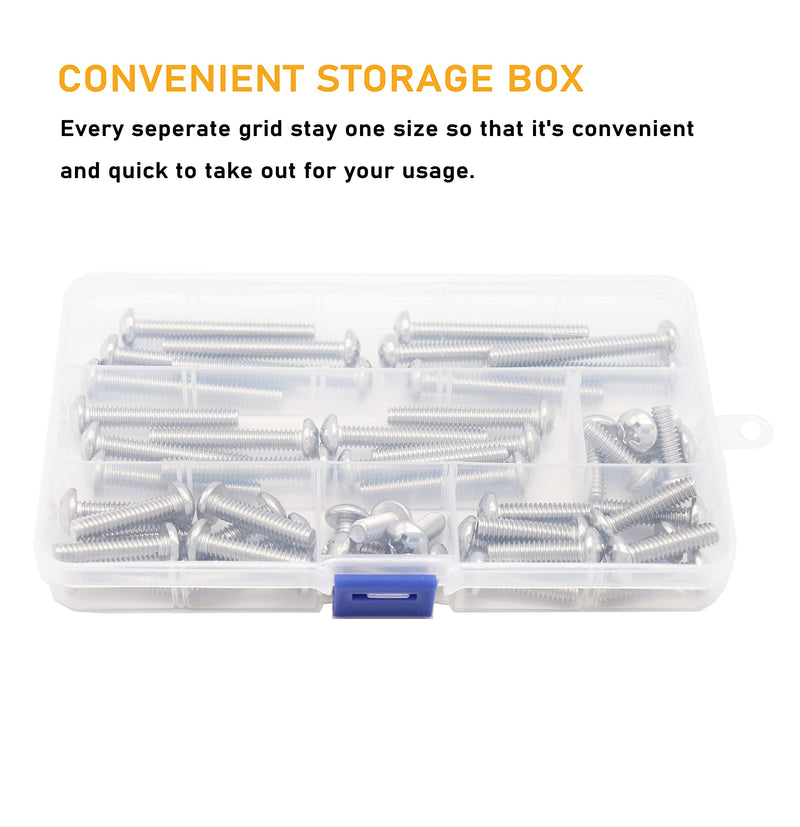 [Australia - AusPower] - binifiMux 50pcs 1/4-20 Inch Round Head Phillips Machine Screws Assortment Kit, 304 Stainless Steel Silver Tone, 1/4 x 3/4,1,1-1/8,1-5/8,2 Inch 1/4 x 3/4,1,1-1/8,1-5/8,2 Inch(50pcs) 