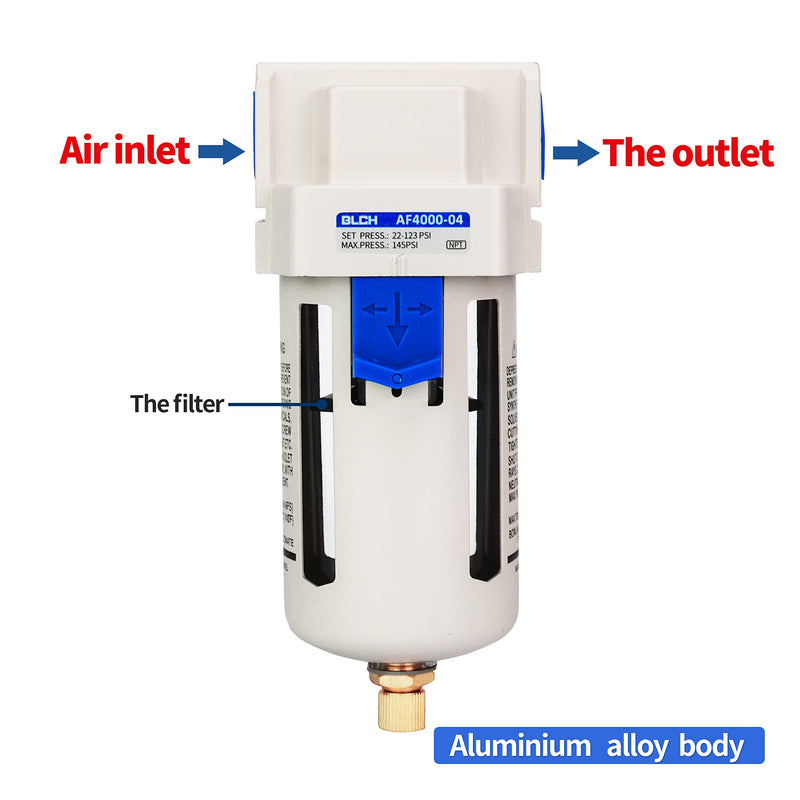 [Australia - AusPower] - 1/2" NPT Air Line Dryer - Air Dryer for Compressor,Compressed Air Dryer Air Drying System AF4000-04 Manual Drain Poly Bowl 0-160 PSI 5?m 