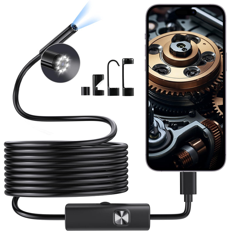[Australia - AusPower] - Endoscope Camera with Light, HD Borescope with Dimmable LED Bulbs, 16.4ft Semi-Rigid Snake Camera for iOS & Android, IP67 Waterproof Boroscope Inspection Tools for Sewer, Cool Gadgets for Men 