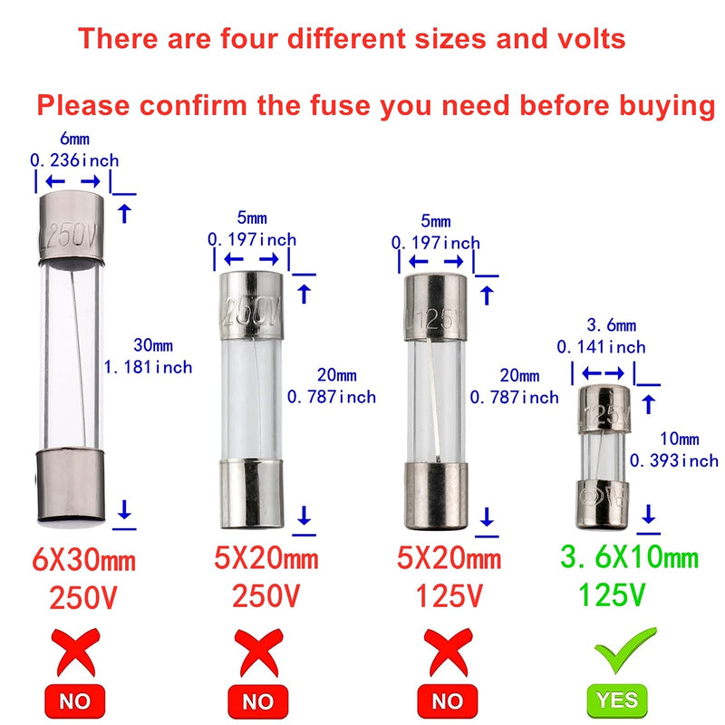 [Australia - AusPower] - BOJACK Mini Fuse 3.6x10mm 5A 5amp 125V 0.14x0.39 Inch F5AL125V Fast-Blow Glass Fuses(Pack of 20 Pcs) 