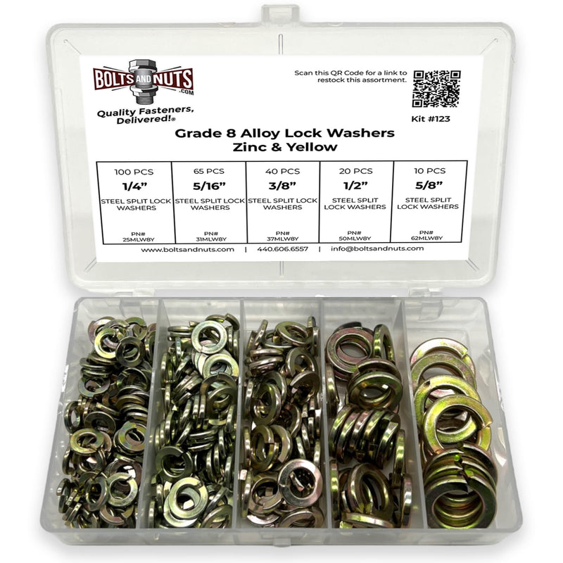 [Australia - AusPower] - 1/4" 5/16" 3/8" 1/2" 5/8" Grade 8 Alloy SAE Split Lock Washer Assortment - 236 Pieces! 