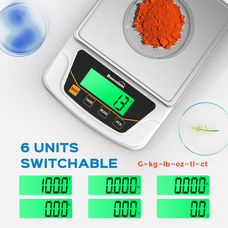 [Australia - AusPower] - Bonvoisin Digital Scale 0.1 Gram Accuracy Precision Lab Scale 6000g Scientific Digital Balance for Laboratory, Jewelry Weighing 