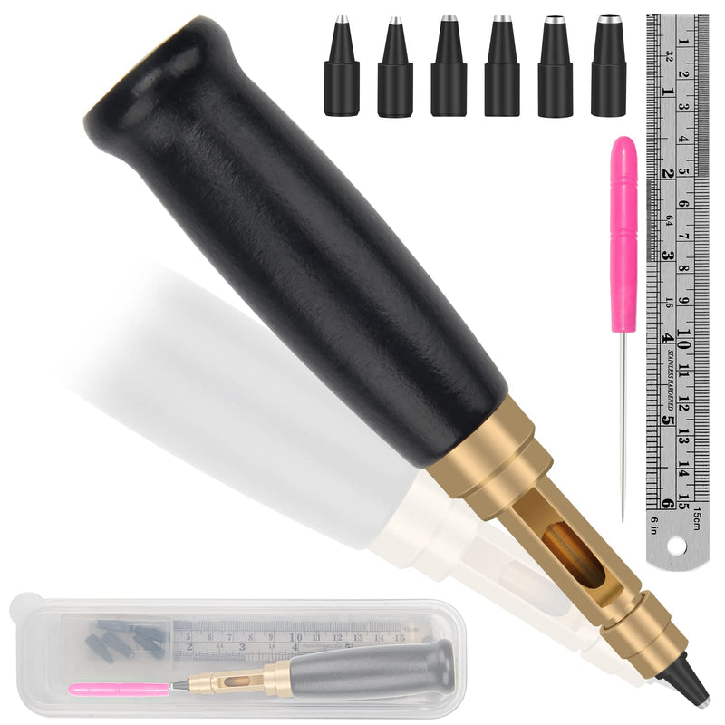[Australia - AusPower] - Japanese Screw Punch, Boyistar Wood Handle Belt Hole Puncher, Adjustable Leather Hole Punch Tool for Belts, Watch Band, Handbags with 6 Tip Sizes 4/3.5/3/2.5/2/1.5mm Screws Black 