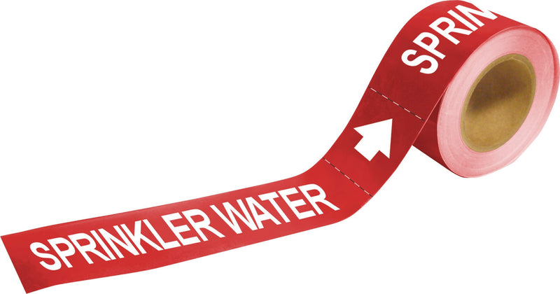 [Australia - AusPower] - Brady 20467 Economy Pipe Markers-to-Go, B-736, 1" Height X 8" Width, White On Red Self-Sticking - Plastic Film, Legend "Sprinkler Water" 
