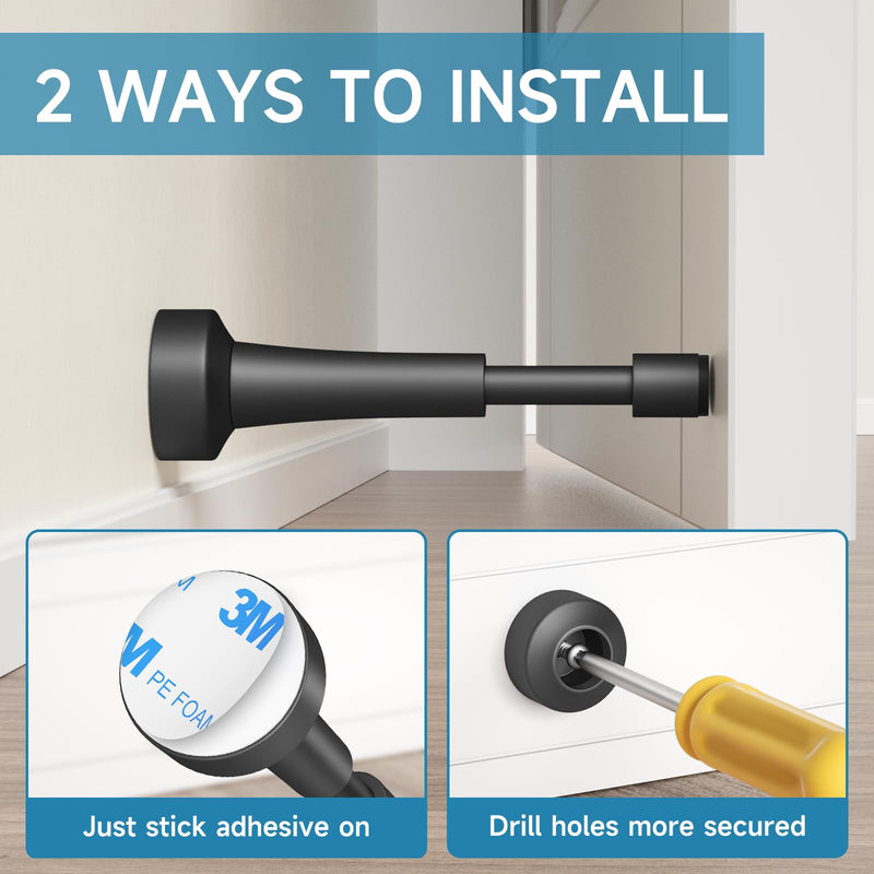 [Australia - AusPower] - Spring Door Stoppers, Aluminum Door Stoppers for Bottom of Door, Hydraulic Shock Absorbent Technology, Matte Silicone Tip Black Door Stopper, 4.33 Inch Height 1 