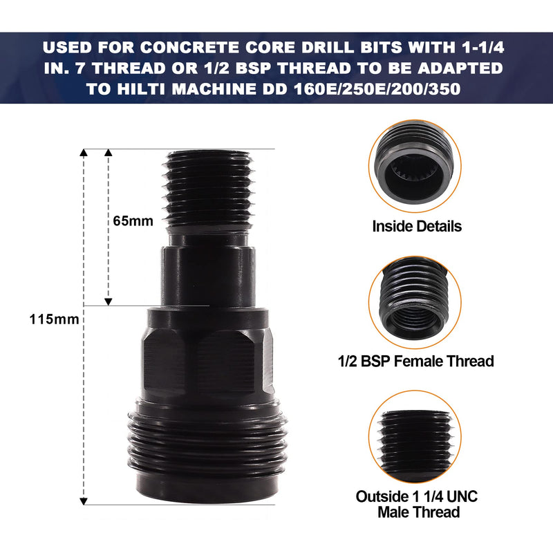 [Australia - AusPower] - Diamond Core Drill Bit Adapter- DD-BL Chuck to 1-1/4"-7 (BS) Threaded Bit Connection. DDBL 