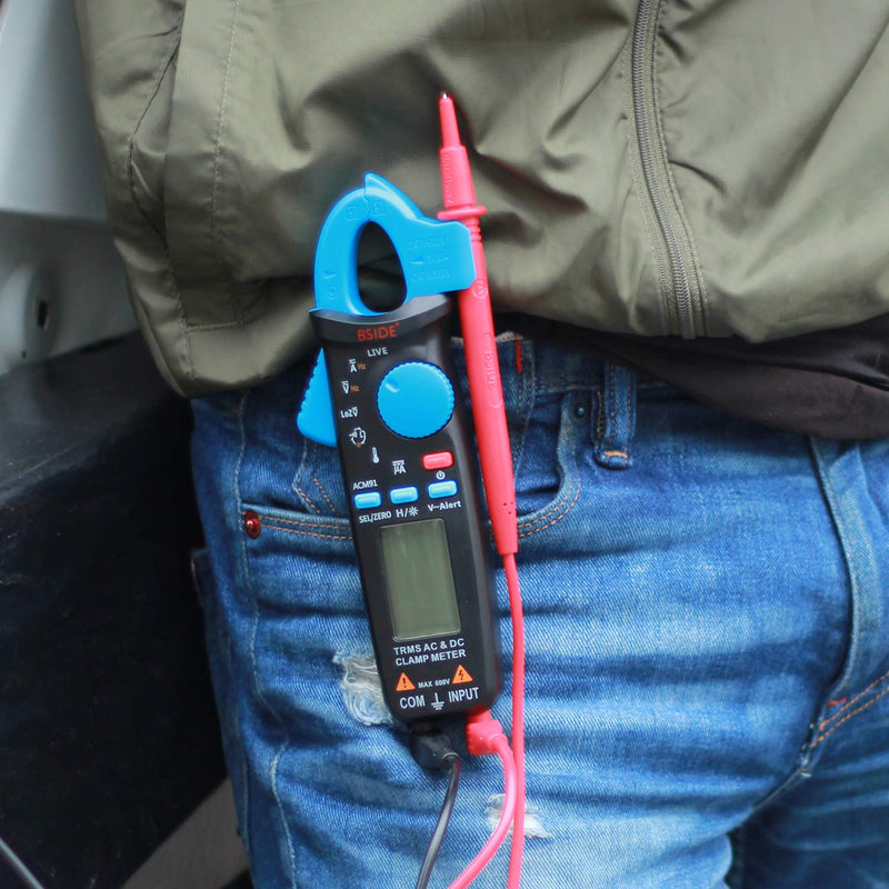 [Australia - AusPower] - BSIDE DC Amp Clamp Meter 1mA Current True RMS Auto-Ranging 6000 Counts Digital Ammeter Hz Temperature Capacitance Live Check V-Alert Low Impedance Voltage Tester with Back Clip Blue 