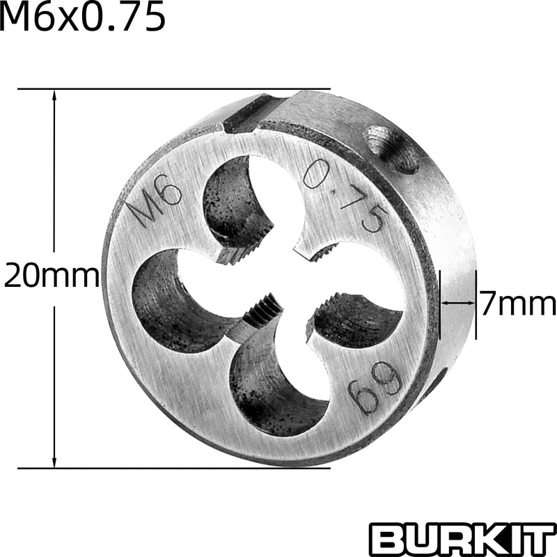 [Australia - AusPower] - Burkit M6 X 0.75 Tap and Die Set, M6 x 0.75 Machine Thread Tap and Round Die Right Hand M6x0.75 