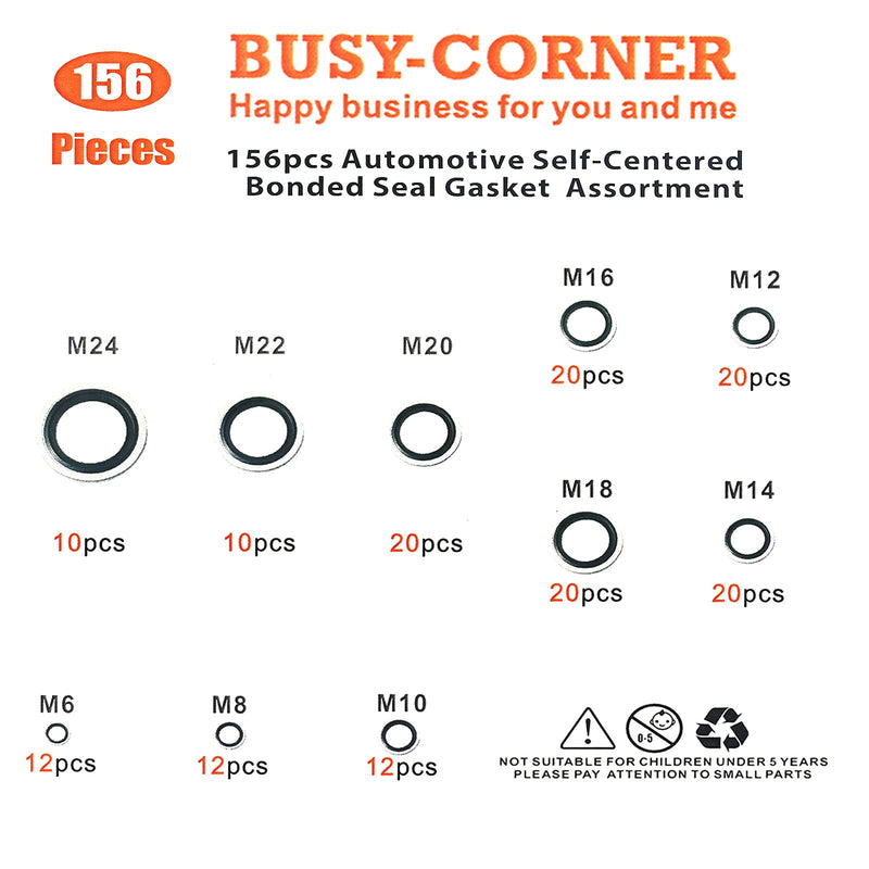 [Australia - AusPower] - 156 Pieces Bonded Seal Dowty Washer,Automotive Self-Centred Dowty Seal Gasket Assortment,10 Metric Sizes,from M6 to M24 (Metric) 
