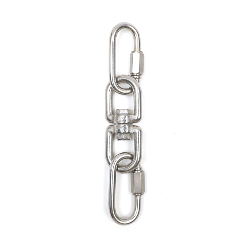 [Australia - AusPower] - 304 Stainless Steel Chain Quick Link Oval Locking Carabiner, Key chain Connector, with 304 Stainless Steel Double Ended Swivel Eye Hook Eye to Eye Swivel 2PCS M5 Chain Link + 1PCS M6 Swivel 
