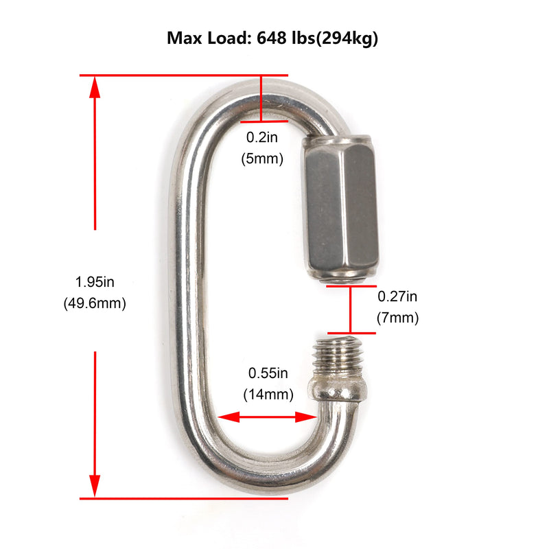 [Australia - AusPower] - 304 Stainless Steel Chain Quick Link Oval Locking Carabiner, Key chain Connector, with 304 Stainless Steel Double Ended Swivel Eye Hook Eye to Eye Swivel 2PCS M5 Chain Link + 1PCS M6 Swivel 