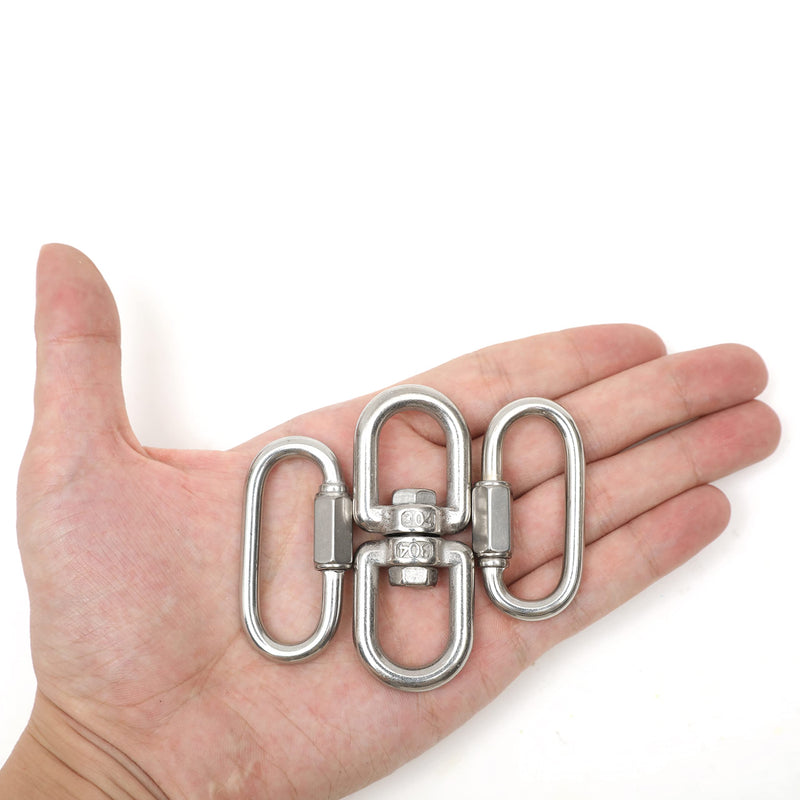 [Australia - AusPower] - 304 Stainless Steel Chain Quick Link Oval Locking Carabiner, Key chain Connector, with 304 Stainless Steel Double Ended Swivel Eye Hook Eye to Eye Swivel 2PCS M5 Chain Link + 1PCS M6 Swivel 