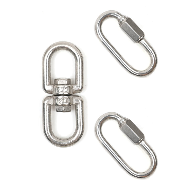 [Australia - AusPower] - 304 Stainless Steel Chain Quick Link Oval Locking Carabiner, Key chain Connector, with 304 Stainless Steel Double Ended Swivel Eye Hook Eye to Eye Swivel 2PCS M5 Chain Link + 1PCS M6 Swivel 