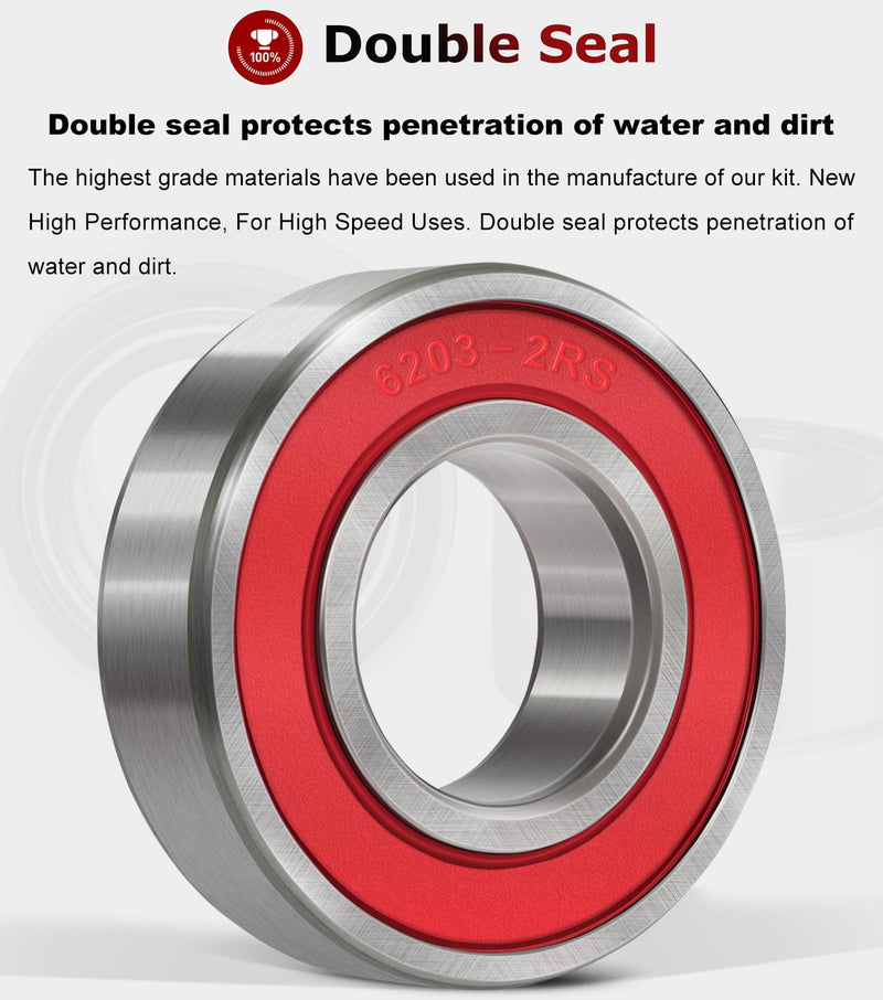 [Australia - AusPower] - 10 PCS 6203-2RS Double Sealed Deep Groove Ball Bearings, 17x40x12mm, Pre-Lubricated with Double Red Rubber Seal & High RPM Support 6203DDU 6203VV 10 PCs 