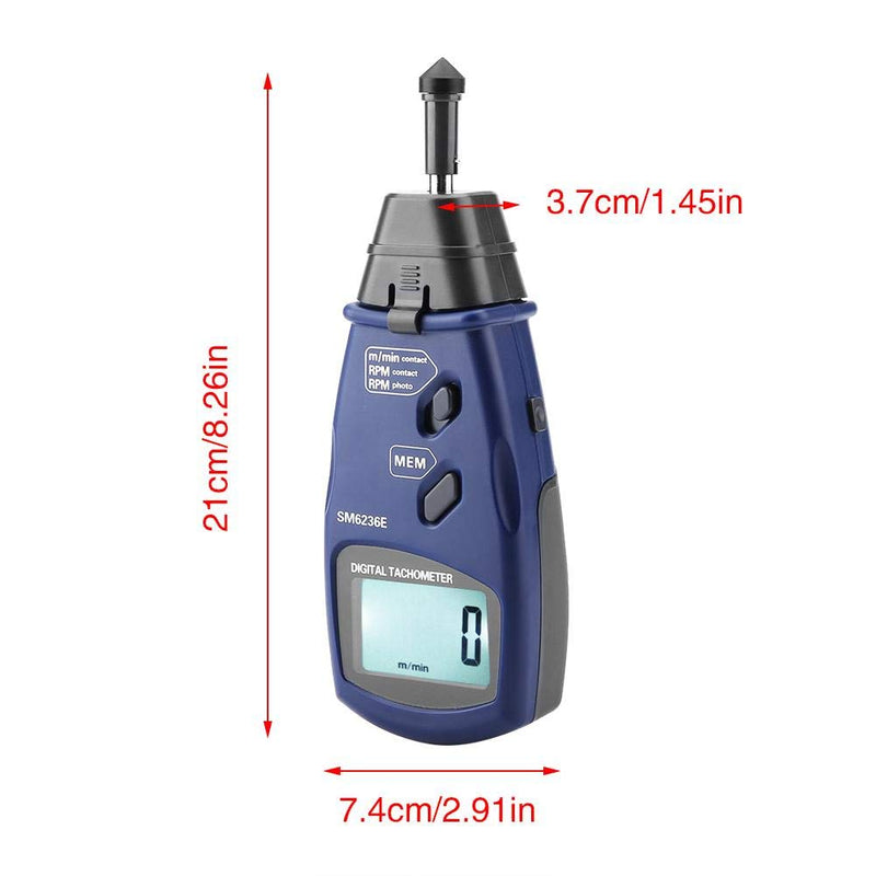 [Australia - AusPower] - Tachometer, Professional SM6236E Non-Contact/Contact Digital Photoelectric Tachometer 2.5~99999RPM 5 Digits 18 mm Digital LCD Tach Rotation Meter Tester 