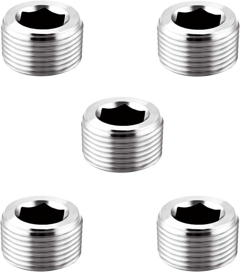 [Australia - AusPower] - Stainless Steel Internal Hex Countersunk Male Thread Pipe Plug Connector, 1/2" NPT Male (pack of 5) 1/2"(5 pcs) 