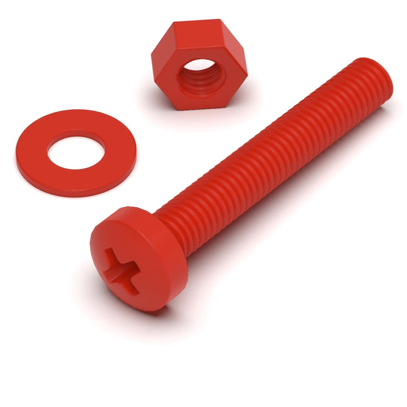 [Australia - AusPower] - 20 x Red Pan Head Screws Polypropylene (PP) Plastic Nuts and Bolts, M3 x 20mm, Washers, (3/32 x 25/32 in) 