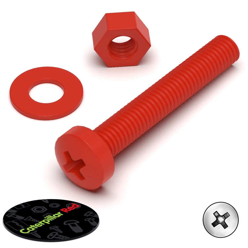 [Australia - AusPower] - 20 x Red Pan Head Screws Polypropylene (PP) Plastic Nuts and Bolts, M3 x 20mm, Washers, (3/32 x 25/32 in) 