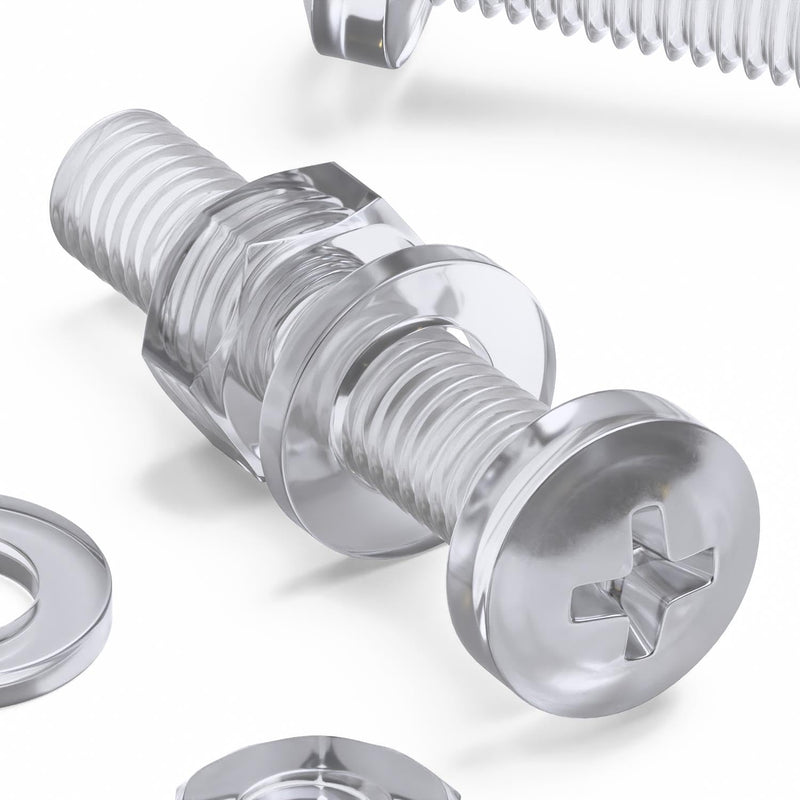 [Australia - AusPower] - Pack of 60 Transparent Clear Plastic Acrylic M6 x 30mm Nuts & Bolts, Washers - Acrylic Plastic Screws, (15/64 x 1 3/16 in) 
