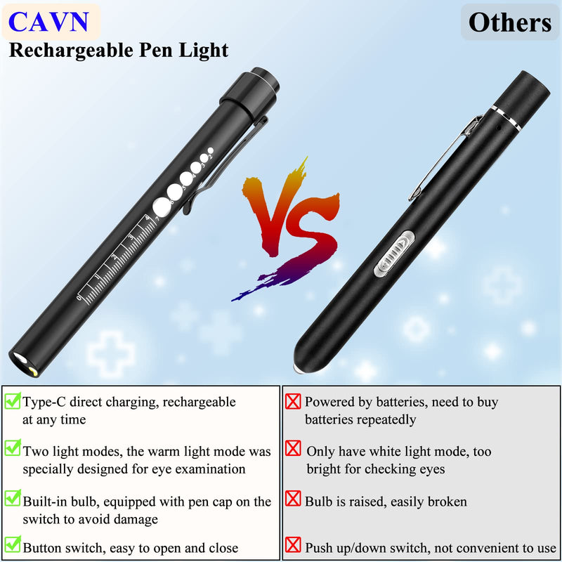 [Australia - AusPower] - CAVN Rechargeable Pen Light with Pupil Gauge LED Penlights for Nurses Doctors, Warm/White Light, USB Rechargeable Medical Penlight Gifts for Nurses Nursing Student (Black) Black 