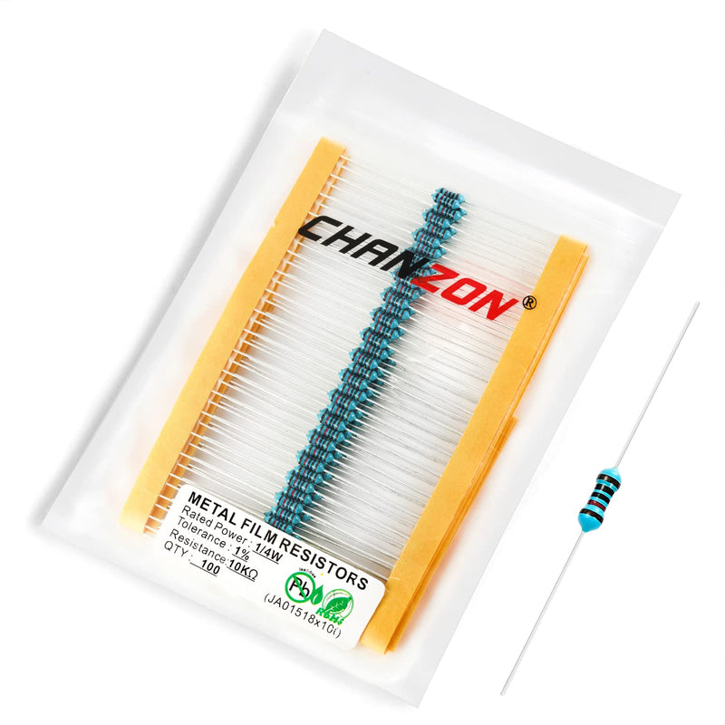[Australia - AusPower] - Chanzon 100pcs 10K ? ohm Resistor 1/4W (0.25W) Metal Film Fixed Resistor 0.01 ±1% Tolerance 10KR MF Through Hole Resistors Current Limiting Rohs Certificated [1-4ZC11] 10K ohm 