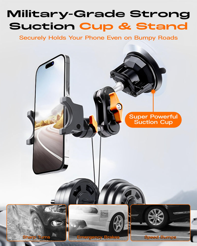 [Australia - AusPower] - chubbycable ChubbyGrip Pro Dash Mount Premium Metal Knobs Phone Holders for Your Car 360° Rotation Suction Cup Phone Mount for Windshield, Clamp, Orange ChubbyGrip Pro (Clamp)-Orange 