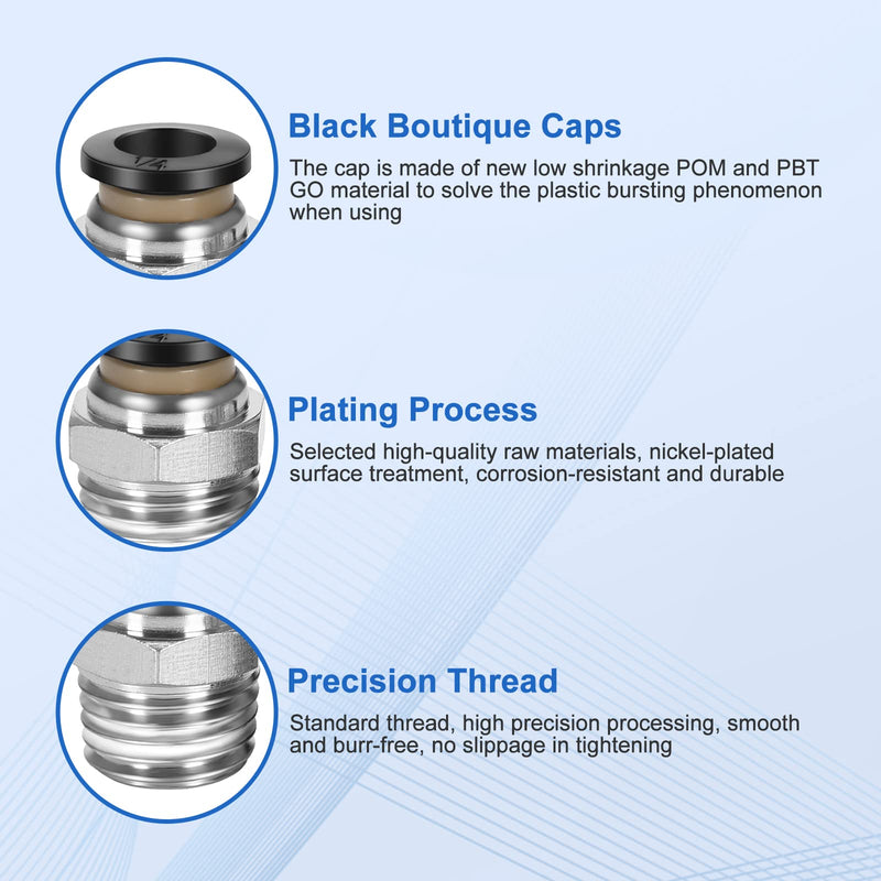 [Australia - AusPower] - 12 Pcs Push to Connect Fittings 1/4 Inch Tube OD x 1/8 Inch NPT Thread Pneumatic Male Straight and Elbow Quick Connect Air line fittings 1/4"OD x 1/8"NPT 